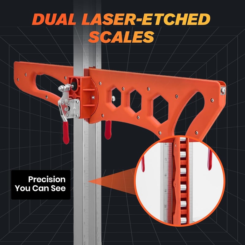SakerPlus Foldable Drywall Cutting Tool,Cuts 1/4"& 3/8"& 1/2" Boards,Portable Gypsum Board Cutter Laser-Etched Dual Scale for Home Renovation,Drywall Projects with 10pcs Blades (Dual Positioning Red) - Image 4
